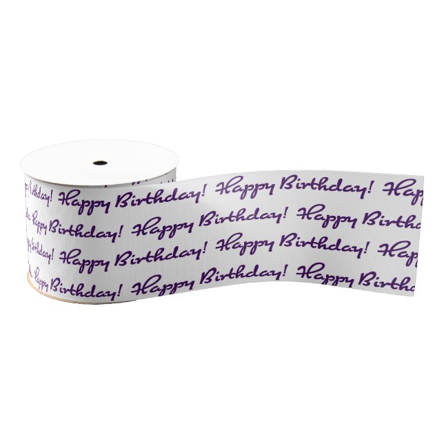 Happy Birthday! Purple Pattern Casual Script Grosgrain Ribbon (Spool)
