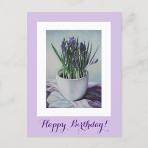 Happy Birthday purple vintage flowers fine art  Po Postcard