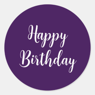 Happy Birthday Purple White Custom Color Classy Classic Round Sticker