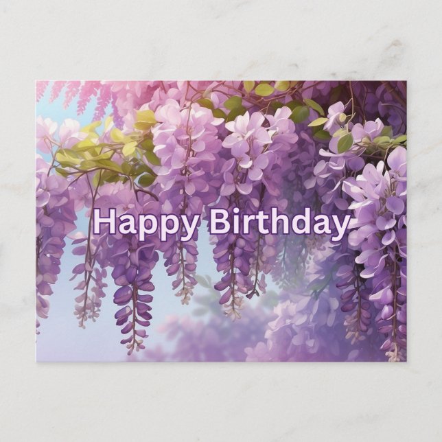 Happy Birthday Purple Wisteria Flowers  Postcard (Front)