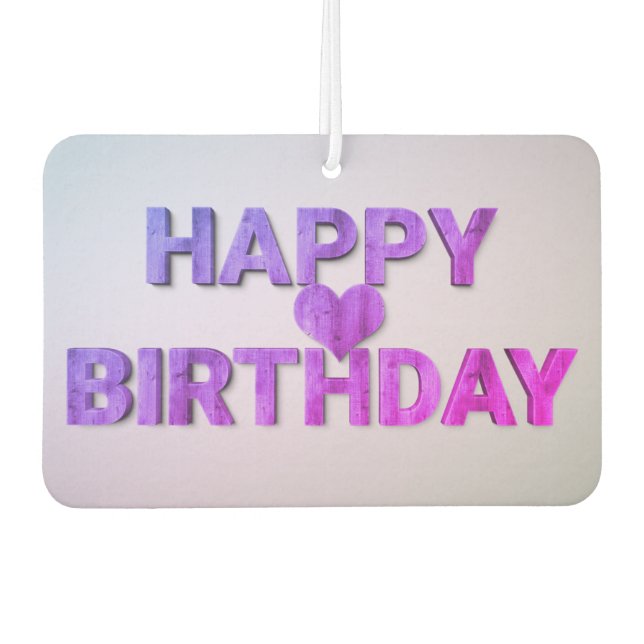 Happy Birthday Purple Wooden Cutout with Heart Car Air Freshener (Front)
