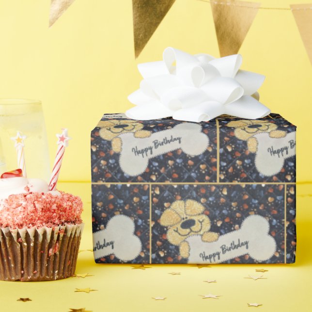 Happy Birthday Quilt Dog With a Bone Wrapping Paper (Birthday Party)