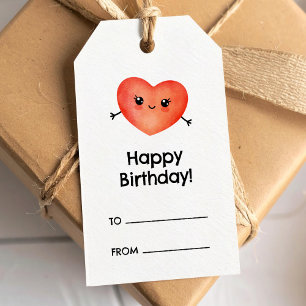 Happy birthday quote with cute girly heart gift tags