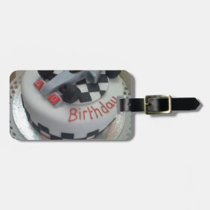 happy birthday racing car luggage tag