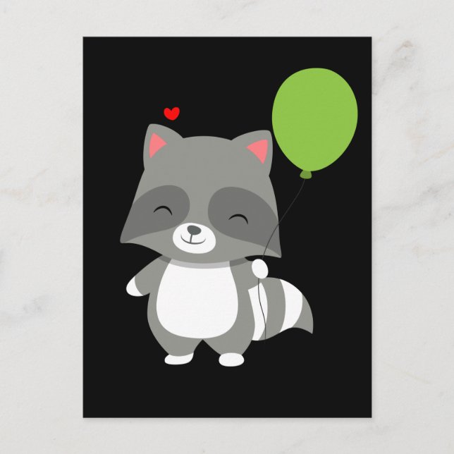 Happy Birthday Racoon Boy Girl Balloon Trash Panda Postcard (Front)