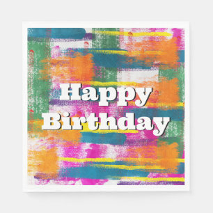 Happy Birthday Rainbow Abstract Napkin