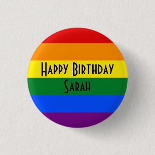 Happy Birthday rainbow badge template  1 Inch Round Button