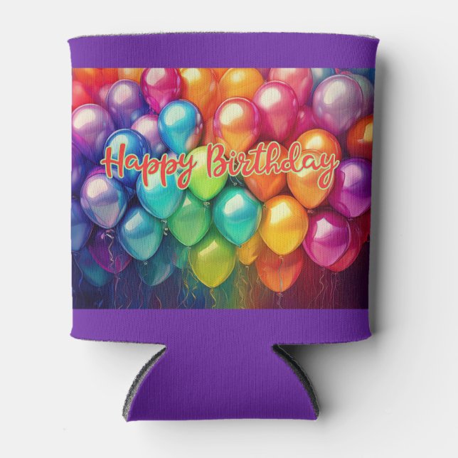 Happy Birthday Rainbow Balloons Can Cooler (Front)