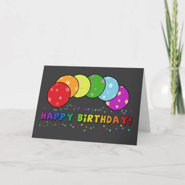 Happy Birthday Rainbow Balloons Colourful Card (Front)