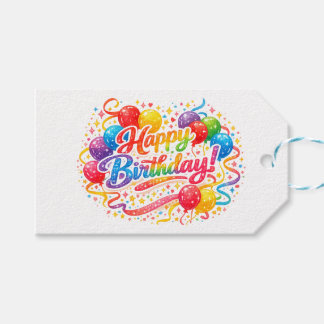 Happy Birthday Rainbow Balloons Confetti  Gift Tags