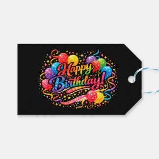 Happy Birthday Rainbow Balloons Confetti  Gift Tags