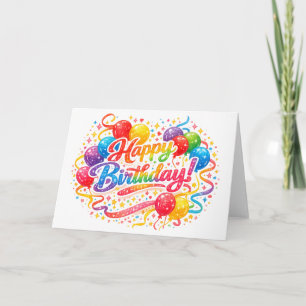 Happy Birthday Rainbow Balloons Confetti Thank You Card
