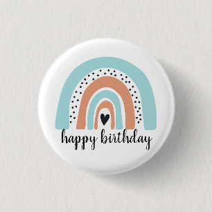 Happy Birthday Rainbow Blue Peach 1 Inch Round Button