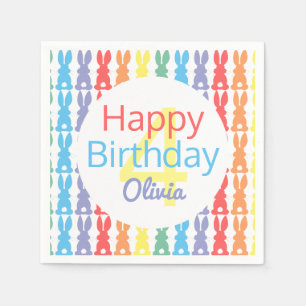 Happy Birthday Rainbow Bunny Personalized Kids Napkin