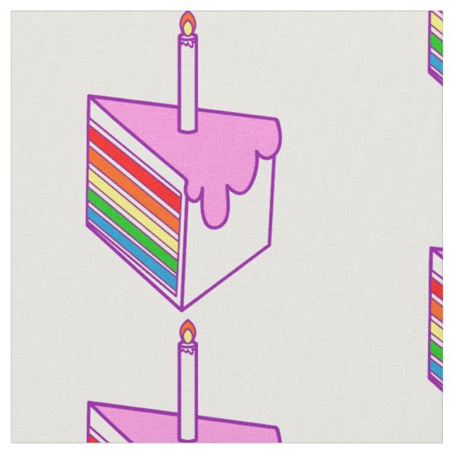happy birthday rainbow cake fabric (Close Up)