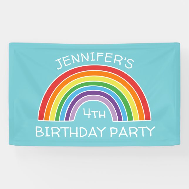 Happy Birthday Rainbow Girls Party Personalized Banner (Horizontal)