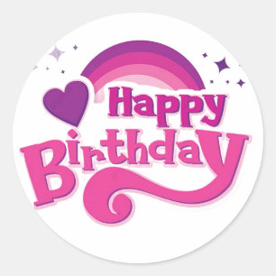 Happy Birthday Rainbow Heart Round Sticker 