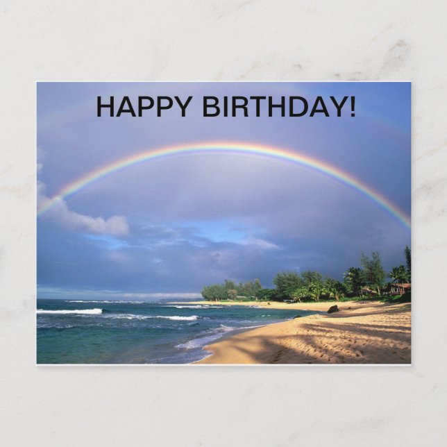 Happy Birthday rainbow over beach postcard (Front)