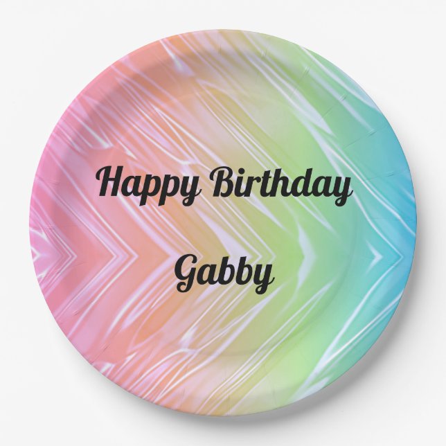 Happy Birthday Rainbow Paper Plate (Front)