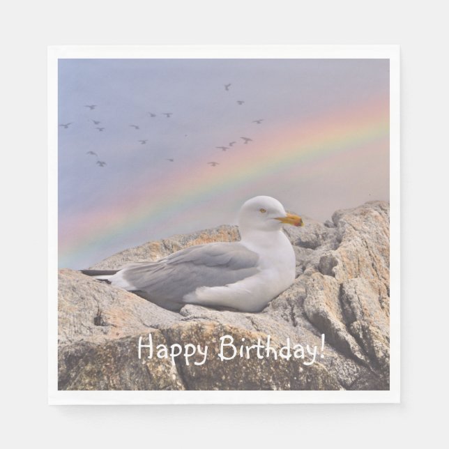 Happy Birthday Rainbow Seagull Napkin (Front)