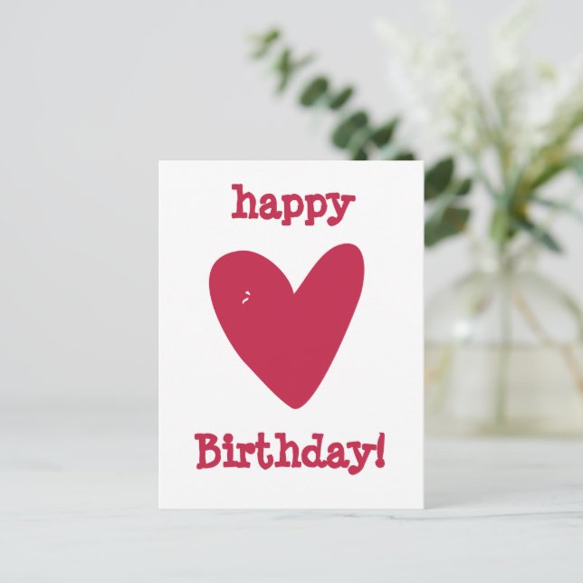 Happy Birthday! Raspberry Pink Heart Postcard (Standing Front)
