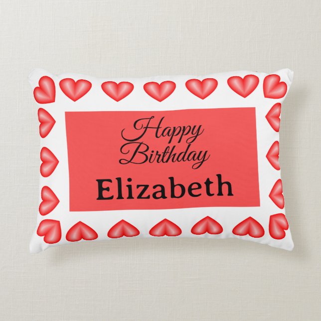Happy birthday rectangle heart frame custom name accent pillow (Front)