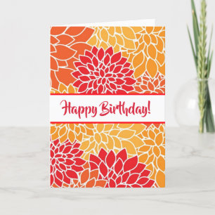 Happy Birthday Red and Orange Floral Card