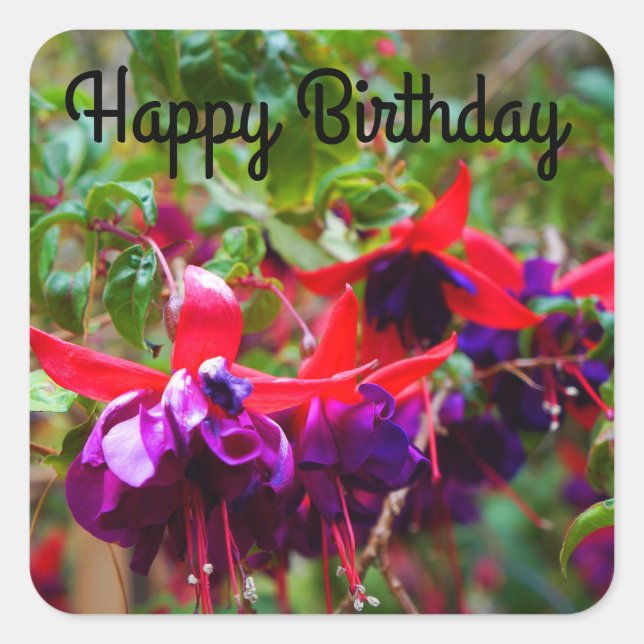Happy Birthday Red and Purple Fuchsia #2 Stickers (Front)