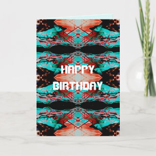 Happy Birthday Red Aqua Black Stained Glass Look Card