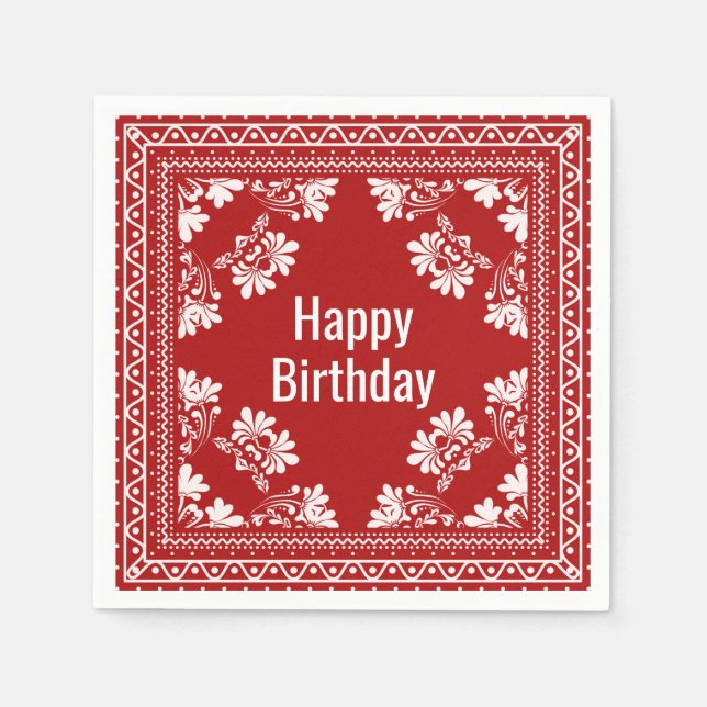 Happy Birthday Red Bandana  Napkin (Front)