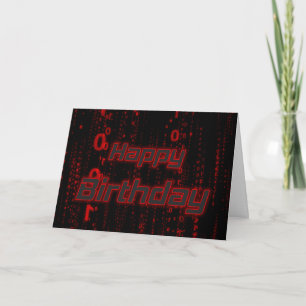 Happy Birthday red binary digital code red matrix Card