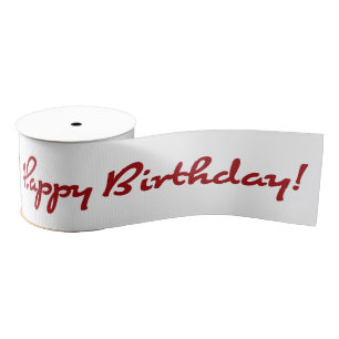Happy Birthday! Red Casual Script Grosgrain Ribbon
