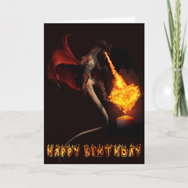 Happy Birthday  Red Dragon Lover Fire Heart Card (Front)
