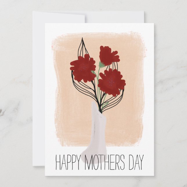 Happy Birthday Red Florals Brush Stroke Card (Front)