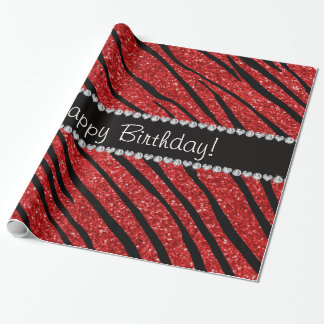 Happy birthday red glitter zebra stripes wrapping paper