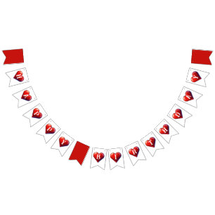 Happy Birthday Red Heart Valentines Day Bunting Flags
