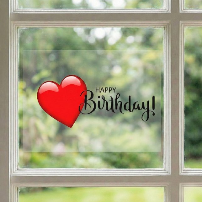 Happy Birthday ❤️ Red Heart ❤️ Window Cling (A heartfelt happy birthday.)