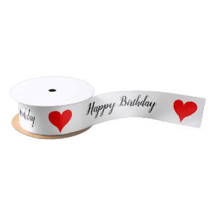 Happy Birthday Red Hearts 1.5 INCH Satin Ribbon