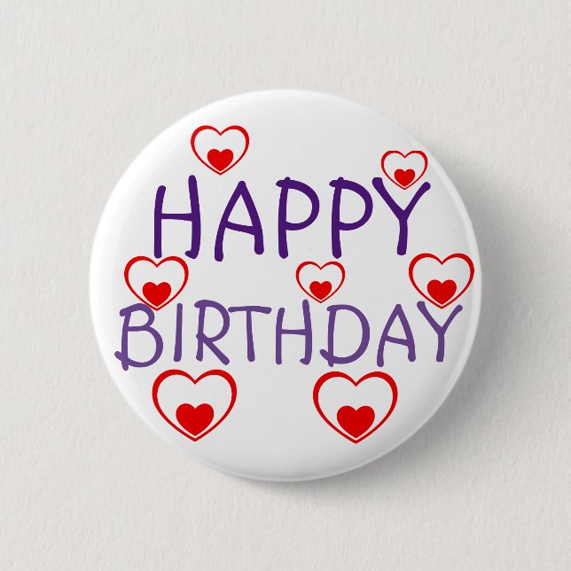 Happy Birthday Red Hearts 2 Inch Round Button (Front)