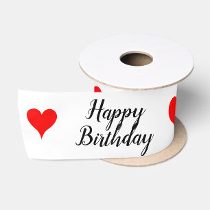 Happy Birthday Red Hearts Satin Ribbon