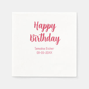 happy birthday red name retro simple modern elegan napkin