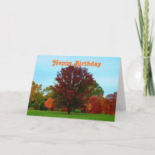 Happy Birthday Red Oak Tree in Autumn Card