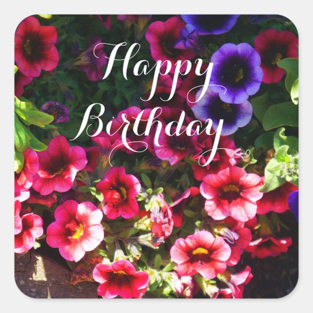 Happy Birthday Red Petunias #1 Stickers (Front)