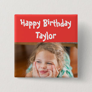 Happy Birthday Red Photo 2 Inch Square Button