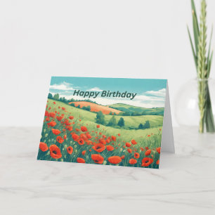 Happy Birthday Red Poppy Flower Meadow Card