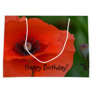 Happy Birthday Red Poppy Large Gift Bag