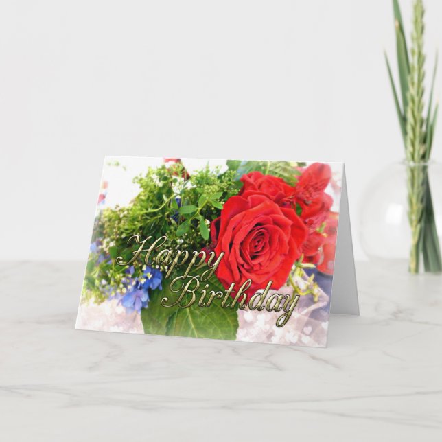 Happy Birthday Red Rose Bouquet Card (Front)