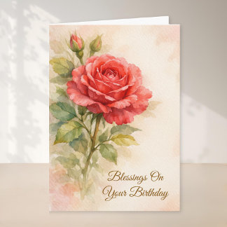 Happy Birthday Red Rose Floral Christian Card