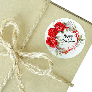 Happy Birthday Red Roses Round Sticker