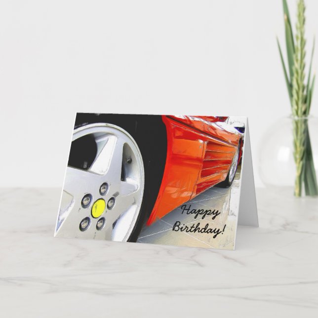 Happy Birthday Red Sports Car greeting card (Front)